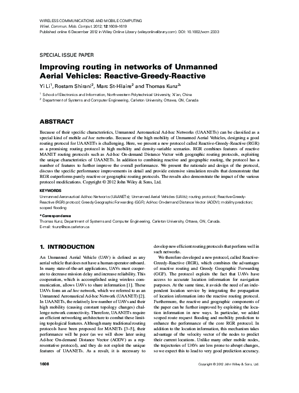 (PDF) Improving routing in networks of Unmanned Aerial Vehicles ...