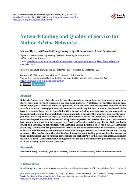 (PDF) Network Coding and Quality of Service for Mobile Ad Hoc Networks