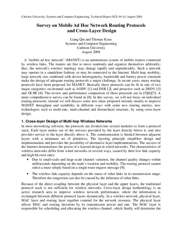 (PDF) Survey on mobile ad hoc network routing protocols and cross-layer ...