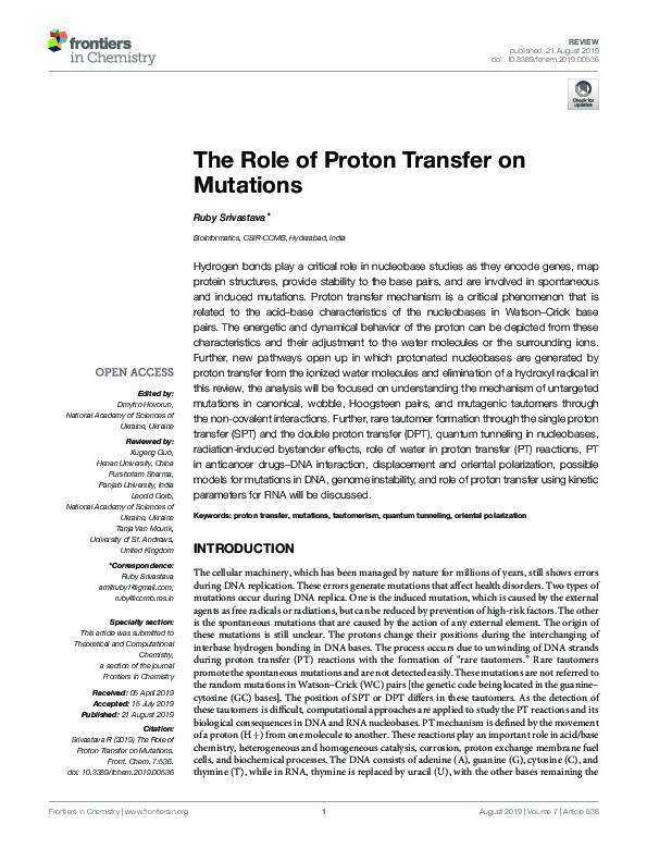 (PDF) The Role of Proton Transfer on Mutations