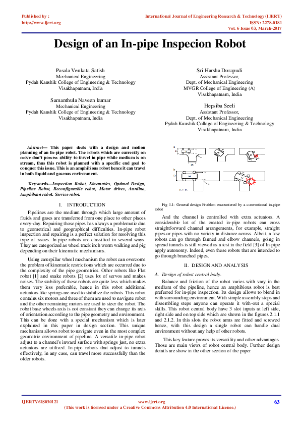 (PDF) Design of an In-pipe Inspecion Robot