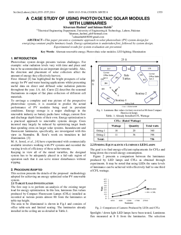 (PDF) A Case Study of Using Photovoltaic Solar Modules with Luminaries