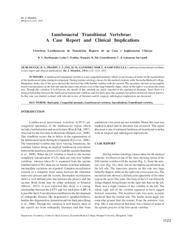 (PDF) Lumbosacral Transitional Vertebrae: A Case Report and Clinical ...