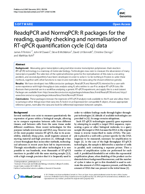 (PDF) ReadqPCR and NormqPCR: R packages for the reading, quality ...