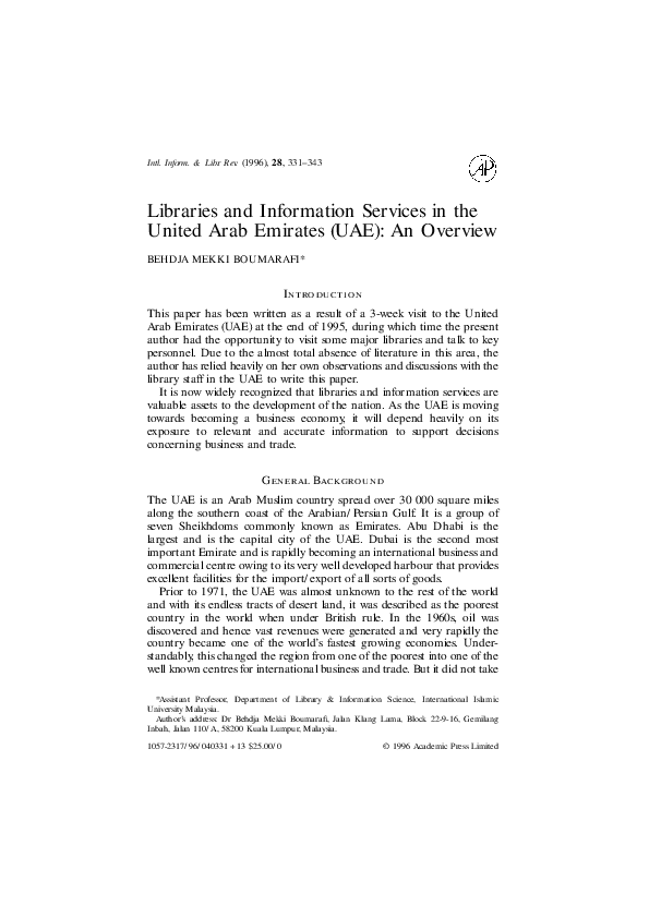 (PDF) Libraries and Information Services in the United Arab Emirates ...