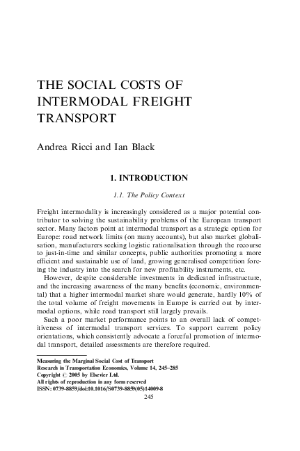 (PDF) The Social Costs of Intermodal Freight Transport
