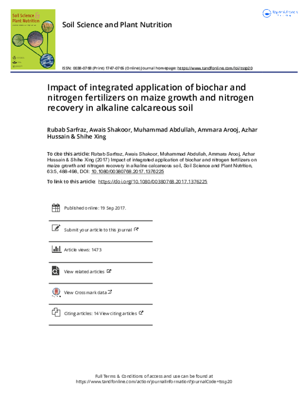 (PDF) Impact of integrated application of biochar and nitrogen ...