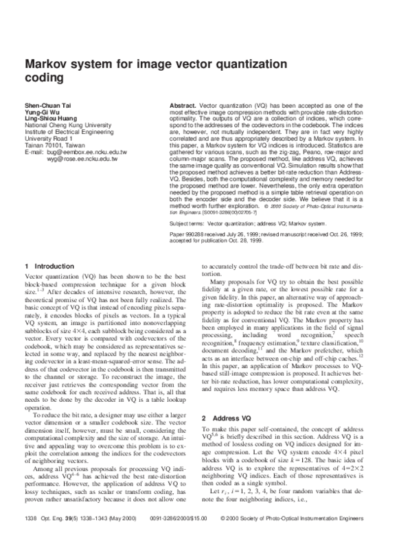 (PDF) Markov system for image vector quantization coding