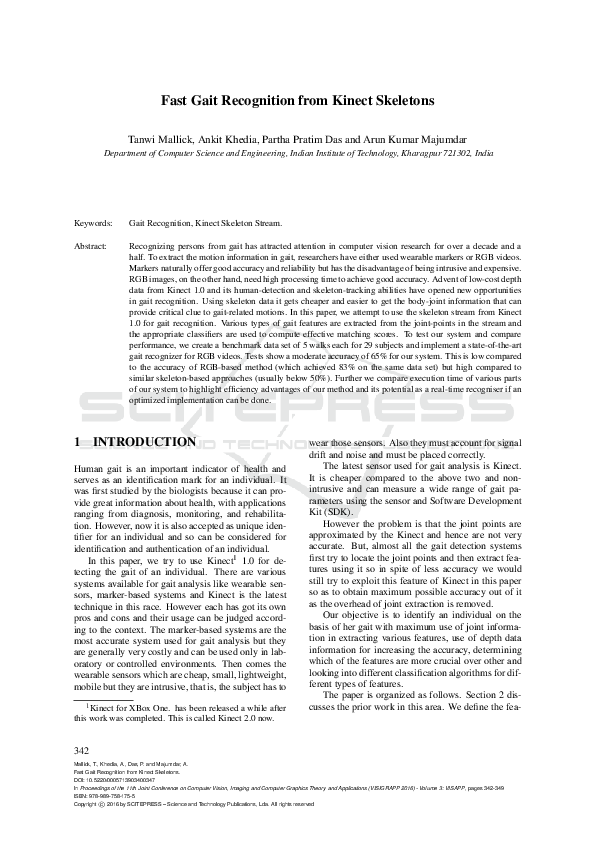 (PDF) Fast Gait Recognition from Kinect Skeletons
