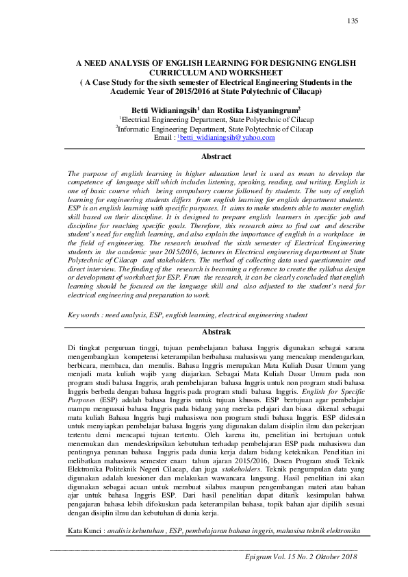 (PDF) A NEED ANALYSIS OF ENGLISH LEARNING FOR DESIGNING ENGLISH ...