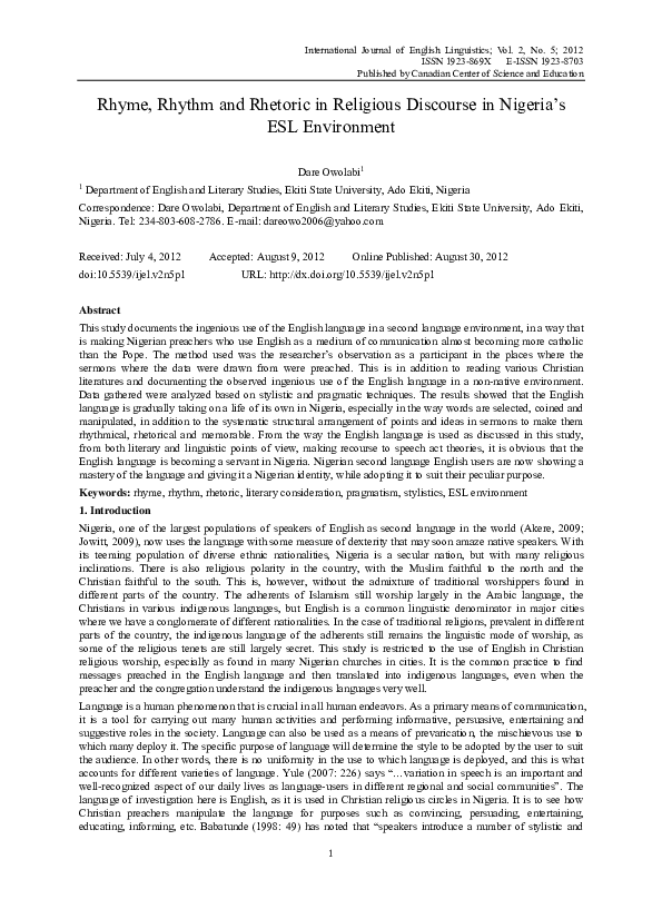 (PDF) Rhyme, Rhythm and Rhetoric in Religious Discourse in Nigeria’s ...