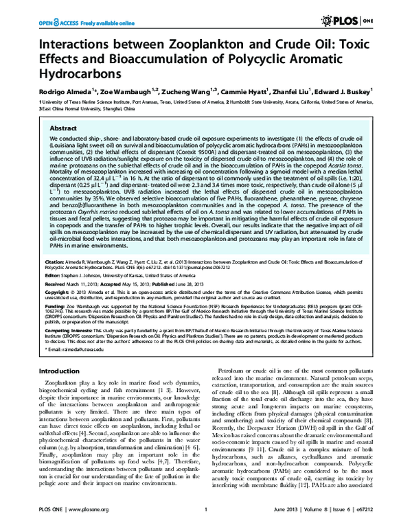 (PDF) Interactions between Zooplankton and Crude Oil: Toxic Effects and ... - Polycyclic Aromatic Hydrocarbons Snake Toxic