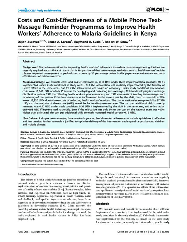 (PDF) Costs and Cost-Effectiveness of a Mobile Phone Text-Message ...