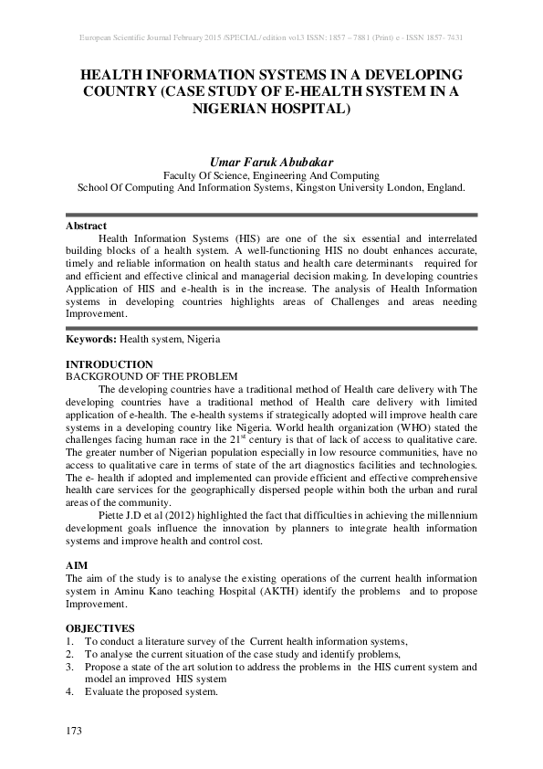 (PDF) Health Information Systems in a Developing Country (Case Study of ...