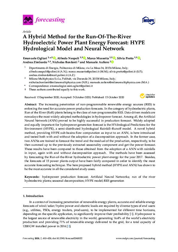 (PDF) A Hybrid Method for the Run-Of-The-River Hydroelectric Power ...