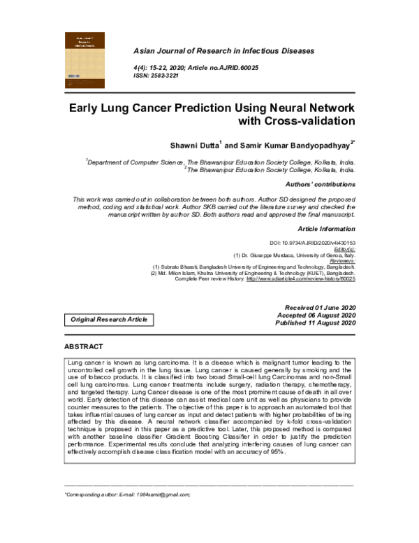 (PDF) Early Lung Cancer Prediction Using Neural Network with Cross ...