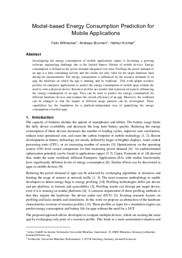 (PDF) Model-based Energy Consumption Prediction for Mobile Applications