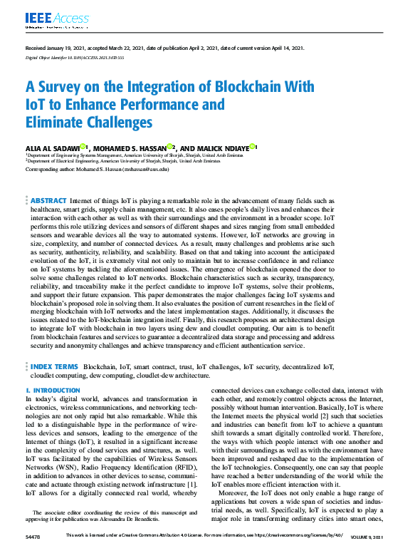 (PDF) A Survey on the Integration of Blockchain With IoT to Enhance ...