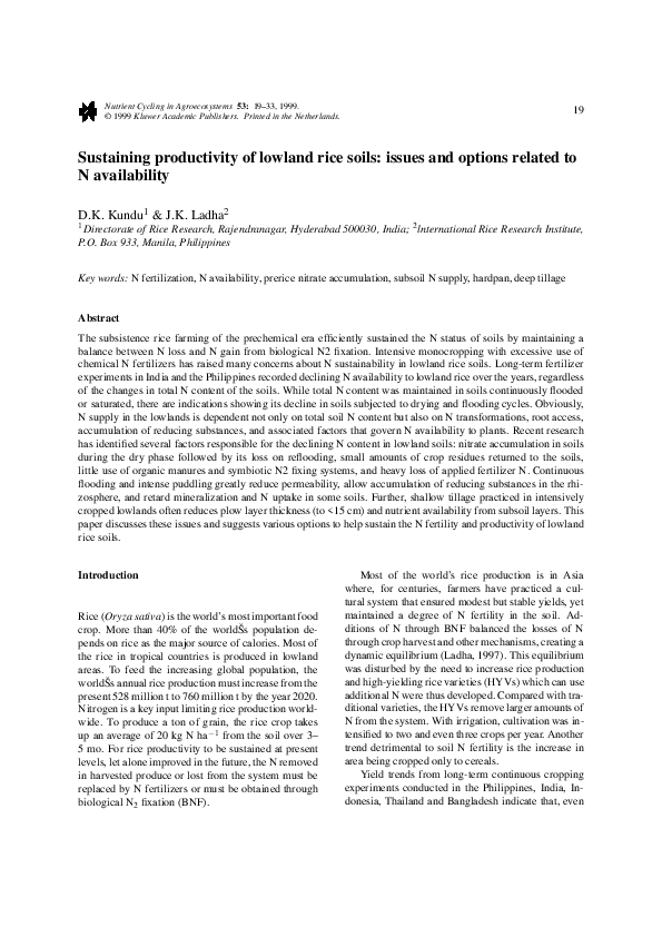 (PDF) Sustaining productivity of lowland rice soils: issues and options ...