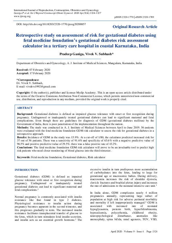 (PDF) Retrospective study on assessment of risk for gestational ...
