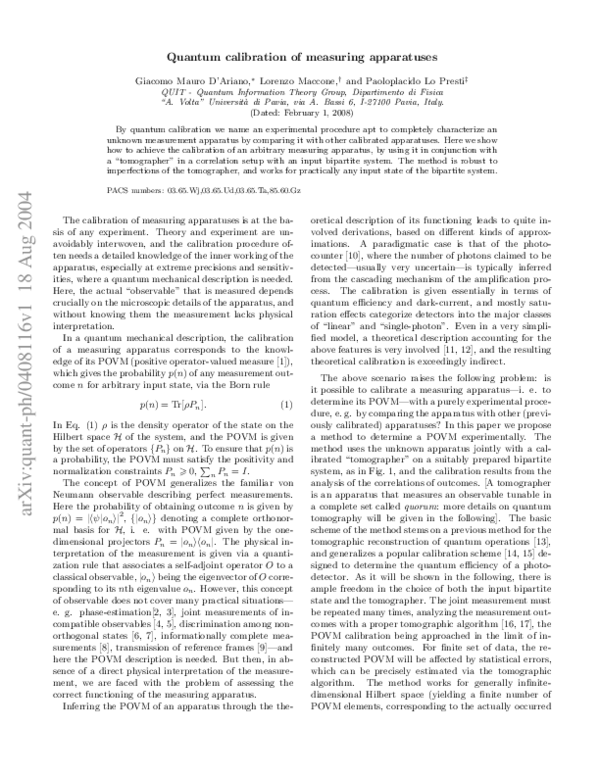 (PDF) Quantum calibration of measuring apparatuses
