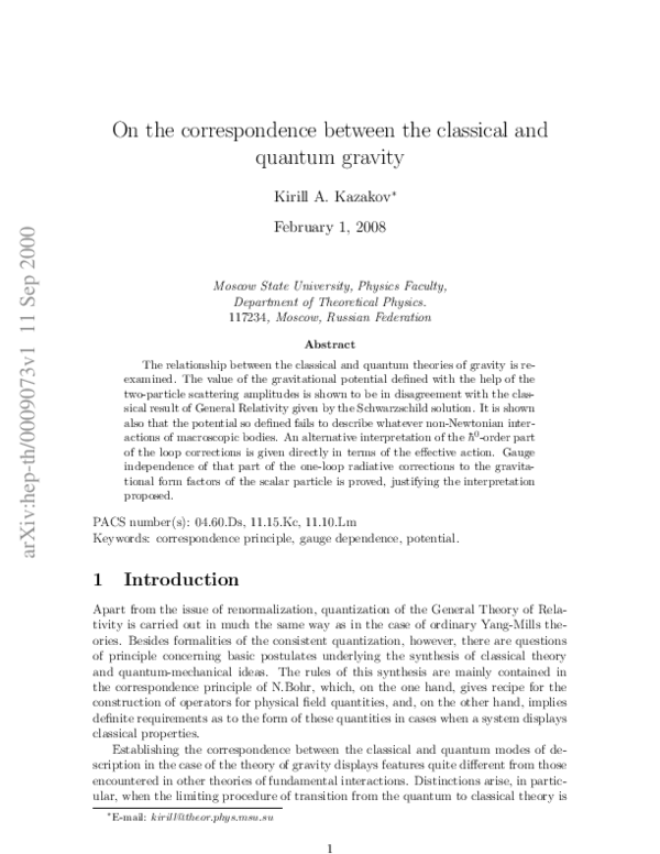 (PDF) On the correspondence between classical and quantum gravity