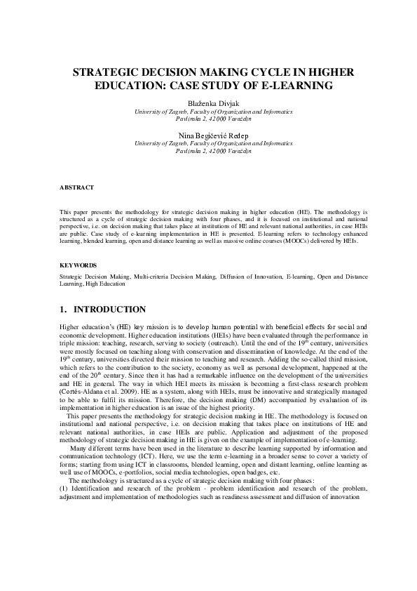 (PDF) Strategic Decision Making Cycle in Higher Education: Case Study ...