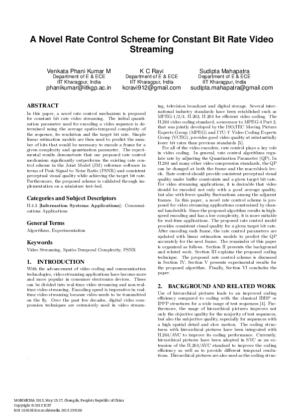 (PDF) A Novel Rate Control Scheme for Constant Bit Rate Video Streaming