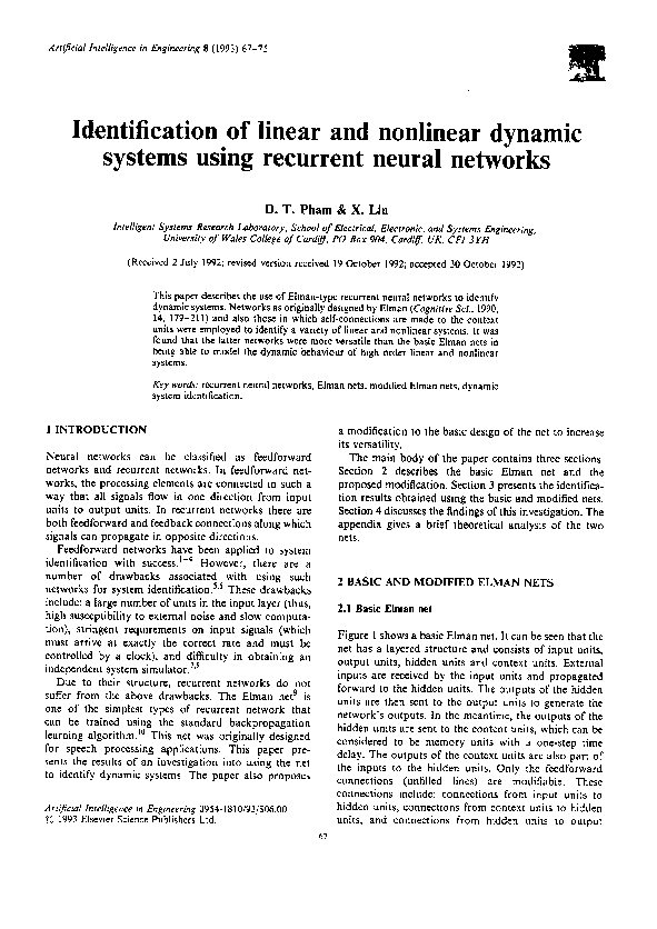 (PDF) Identification of linear and nonlinear dynamic systems using ...