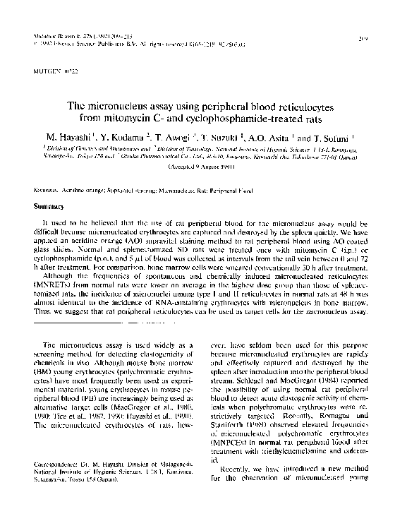 (PDF) The micronucleus assay using peripheral blood reticulocytes from ...