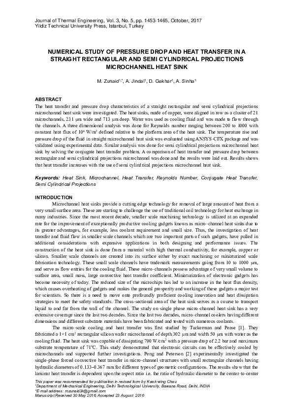 (PDF) Numerical Study of Pressure Drop and Heat Transfer in a Straight ...