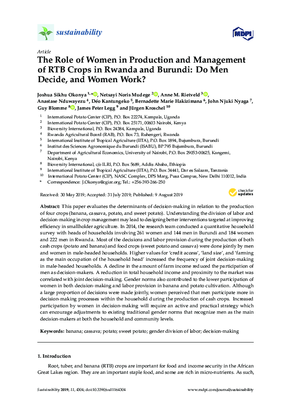 (PDF) The role of women in production and management of RTB crops in ...