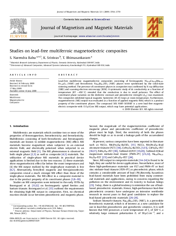 (PDF) Studies on lead-free multiferroic magnetoelectric composites