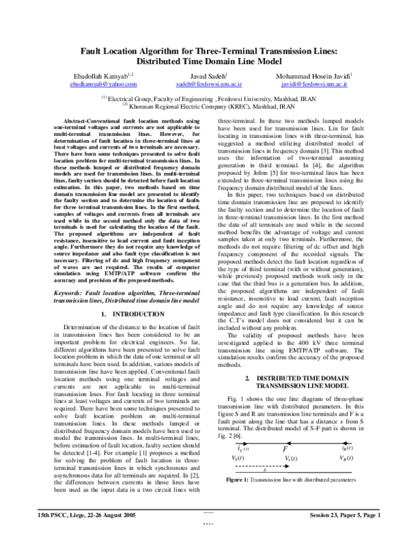 (PDF) Fault Location Algorithm for Three-Terminal Transmission Lines ...