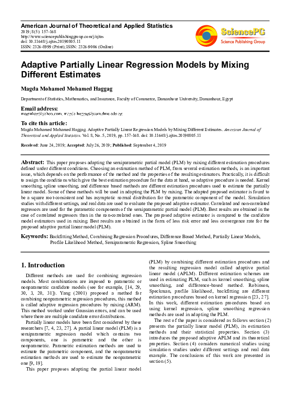 (PDF) Adaptive Partially Linear Regression Models by Mixing Different ...