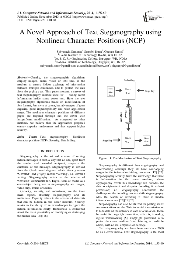 (PDF) A Novel Approach of Text Steganography using Nonlinear Character ...