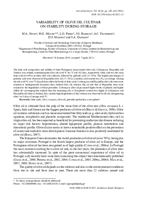 (PDF) Variability of olive oil cultivar on stability during storage