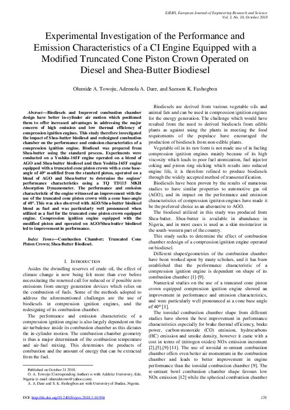 (PDF) Experimental investigation of the performance and emission ...