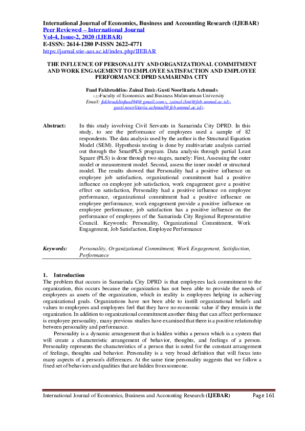(PDF) The Influence of Personality and Organizational Commitment and ...