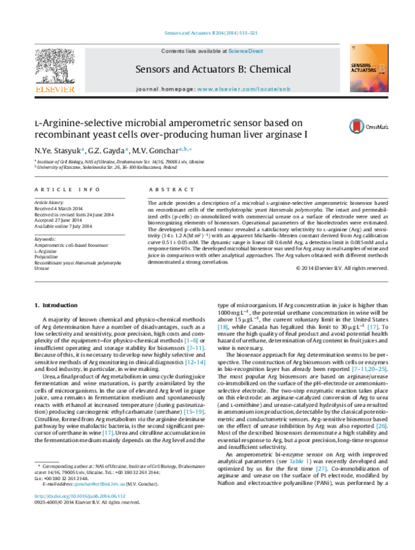 (PDF) L-Arginine-selective microbial amperometric sensor based on ...