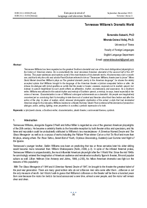 PDF) Tennessee Williams's Dramatic World