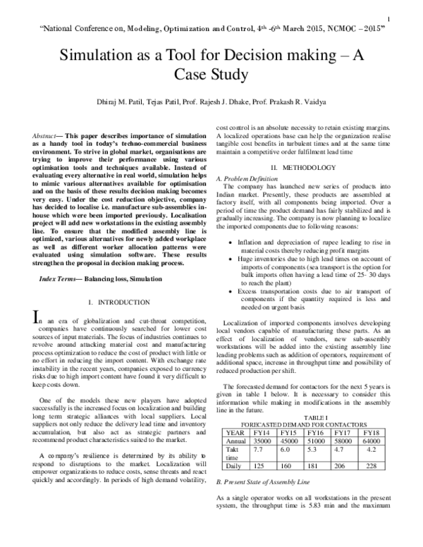 (PDF) Simulation as a Tool for Decision making – A Case Study