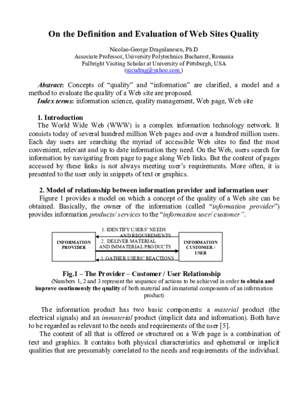 (PDF) On the Definition and Evaluation of Web Sites Quality