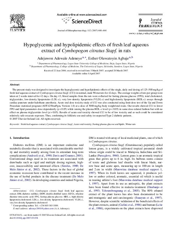 (PDF) Hypoglycemic and hypolipidemic effects of fresh leaf aqueous ...