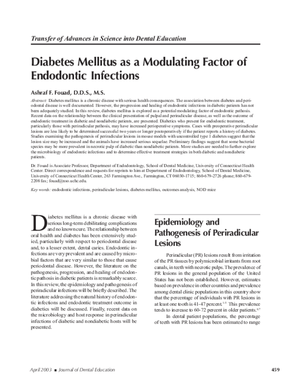 (PDF) Diabetes mellitus as a modulating factor of endodontic infections