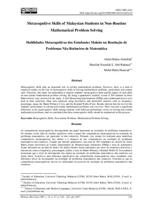 (PDF) Metacognitive Skills of Malaysian Students in Non-Routine ...
