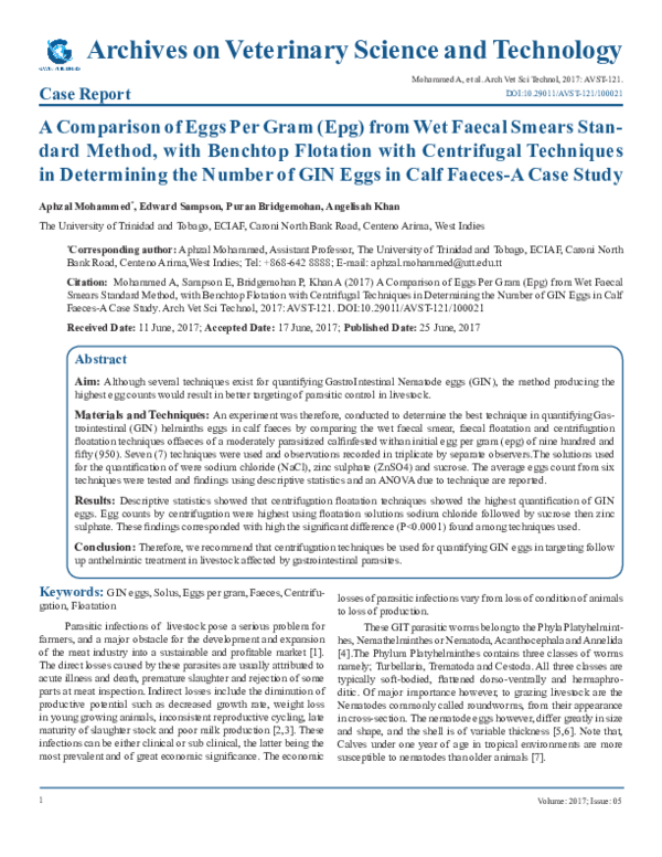 (PDF) A Comparison of Eggs Per Gram (Epg) from Wet Faecal Smears ...
