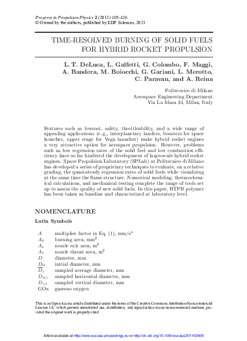 (PDF) Time-resolved burning of solid fuels for hybrid rocket propulsion