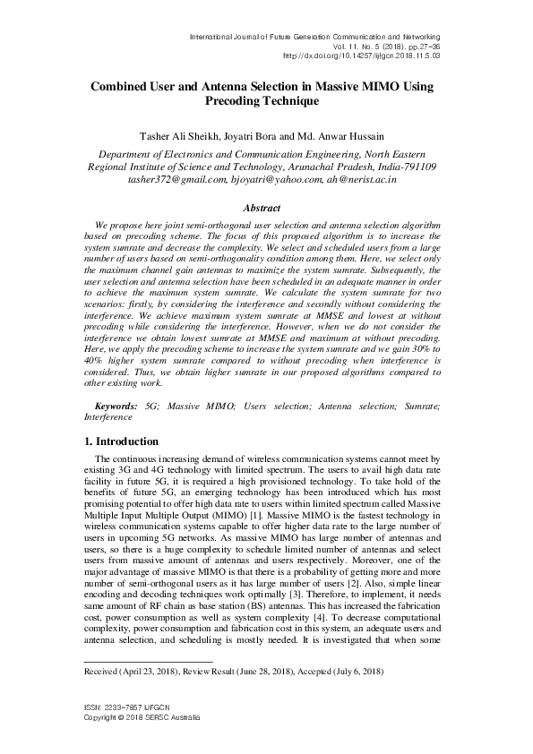 (PDF) Combined User and Antenna Selection in massive MIMO Using ...