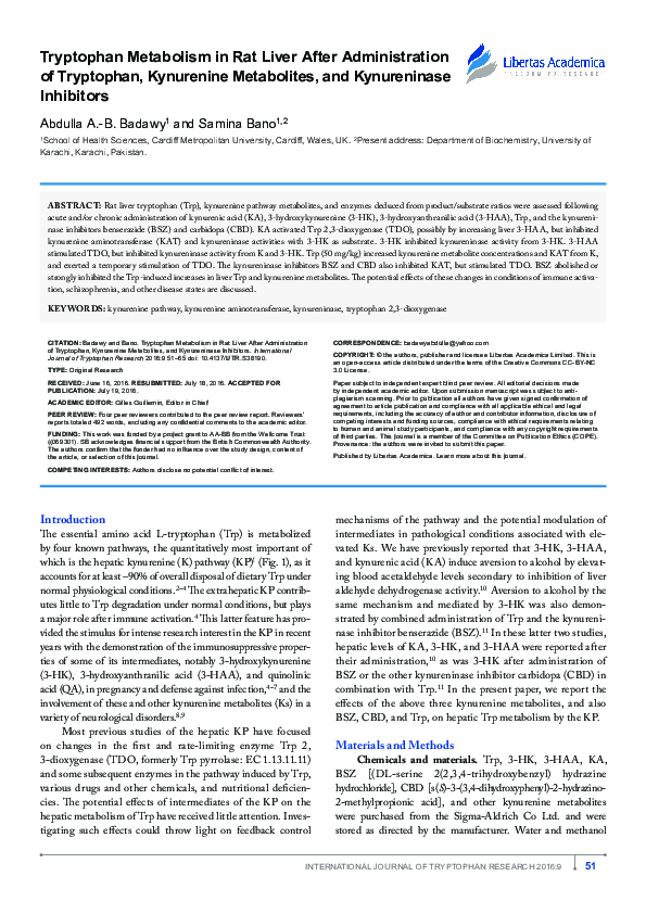 (PDF) Tryptophan Metabolism in Rat Liver After Administration of ...